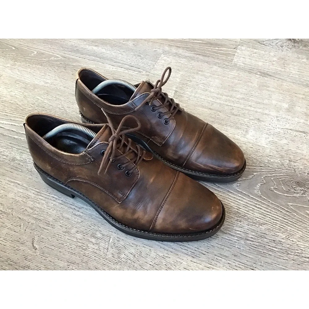 ECCO NEWCASTLE Toe Cap Derby Mens Size 45 / 11 Brown Leather Oxford Shoes Dress